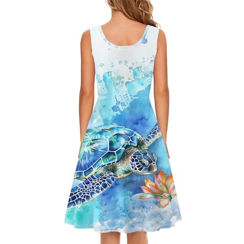 Image of TOADDITDO Women's Sleeveless O Neck Beach A-Line Party Coctail Tank Dresses Flared Sundress