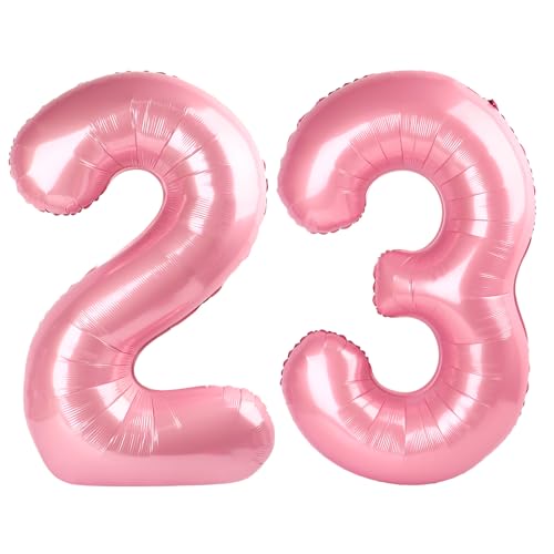 Image of 23 Balloon 40 inch Pearl Pink Number Balloons for 23 32 Birthday Decoration | Saturated Color, Large 40 in, With Straw & Hanging Hole, For Back-to-School Season, Wedding, Christmas, New Year, Anniversary