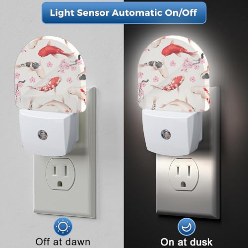 Image of Koi Fish Night Light,Bedroom Bathroom Cherry Night Lights Plug Into Wall Kitchen Hallway Stairs Hallway Plug in Energy Efficient Decor Desk Lamp Gifts