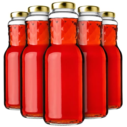 KADAX Glasflaschen 1L, 20 Stück, Saftflaschen mit Schraubverschluss fi53mm, leere Flaschen zum Einkochen & Befüllen, Einmachflaschen für Saft, Weithalsflasche (Gold)