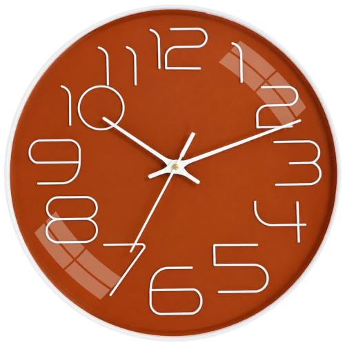 Image of TEKCOOL Plastic Digital Wall Clock 12 inch Silent Quartz Decorative Non-Ticking Classic Clock Battery Operated Round Easy to Read for Room /Home /Kitchen /Bedroom /Office /School-(Orange White)'