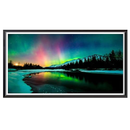 Stamped Cross Stitch Kits - Aurora Lake Forest Landscape Embroidery Kits for Beginners Adults,11 CT Patterns Large Dimensions Counted Cross Stitch Kits Arts Craft Kits 28x16inch