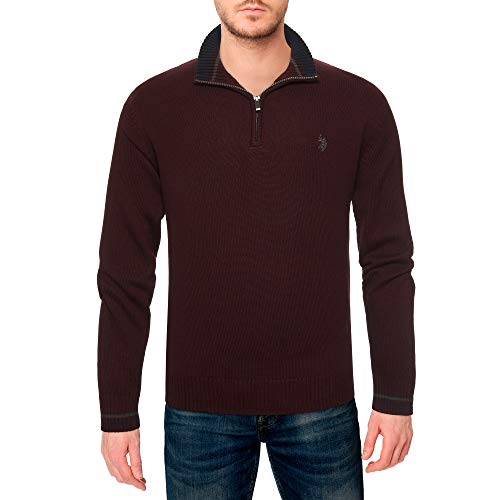 U.S. POLO ASSN. Mens Quilted Shoulder 1/4 Neck Sweater
