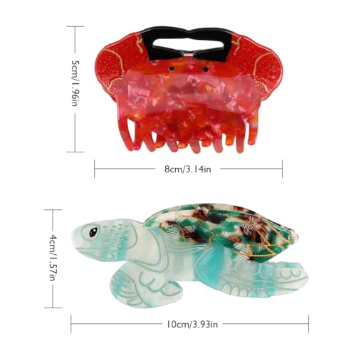 Crab Acetate Hair Claw Clip, Chic Ocean-Inspired Turtle Hair Claw, 2-Pack