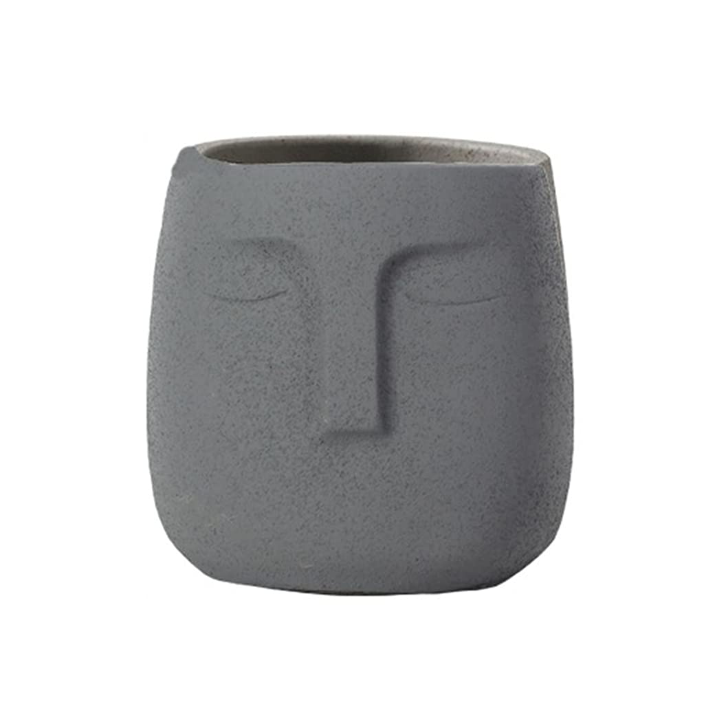 Wzthlf Dark Grey,14Cm Flower Plant Pots Indoor,Nordic Human Face Ceramic Vase Flowerpot Succulent Green Plant(Dark Grey,14Cm)