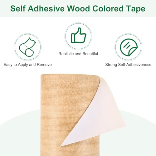 Image of M METERXITY 2-Roll Wood Grain Repair Tape, 3.15in x 15ft Textured Realistic Self-Adhesive Wood Floor Tape Contact Paper for Furniture /Floors /Home [Light Chestnut]