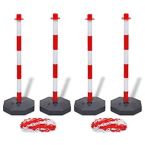 vidaXL Jeu de 4 Poteaux et 2 Chaînes de 20 m Total Poteaux de Signalisation Délimitation Barrière de Parking Trottoir Entrepôt 20 m Plastique