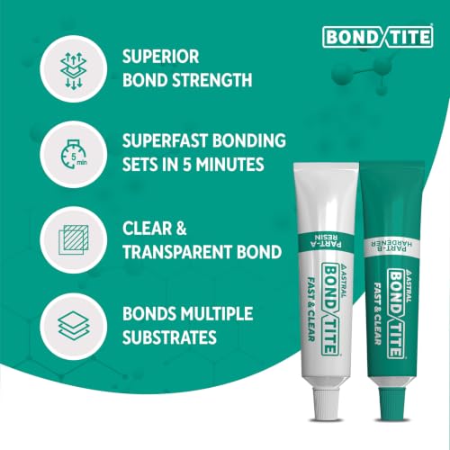 Image of Bondtite Fast & Clear Tube 36g |(Pack of 2)| 5-Min Quick Setting | Transparent, Odourless, High-Strength Two-Component Adhesive for Glass, Marble, Tiles, Wood & DIY Repairs