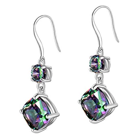 Mystic Fire Topaz Sterling Silver Dangle Earrings for Women - Crystal Rainbow Drop Earrings Christmas Gift SE0025W Cover