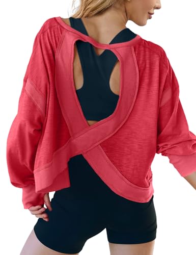 Image of UNIANKIYA Open Back Workout Tops for Women Long Sleeve Cropped Athletic Clothes Gym Running Yoga Low Impact Sports T Shirts