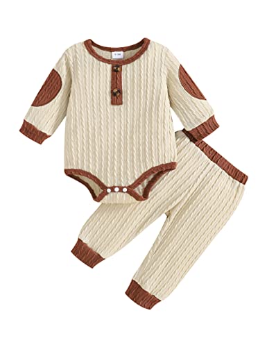 Image of ZMBKDKHJK Newborn Baby Boy Clothes Long Sleeve Bodysuit Romper Solid Pants Infant Fall Winter Outfits