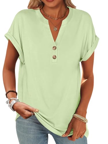 Image of ANRABESS Womens Short Sleeve Henley Tops V Neck Dressy Casual Blouses Summer Trendy Tee Shirts 2026 Vacation Fashion Clothes
