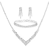 Das funkelnde Kristall-Halsketten-Ohrring-Armband-Set ist verstellbar, es passt den meisten Frauen und Mädchen. Tragen Sie diesen Schmuck für einen charmanten Look und gewinnen Sie mehr Komplimente.