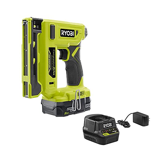 RYOBI - 18-Volt ONE+ - Compression Drive 3/8 Crown Stapler Battery and Charger - PNR01KMX