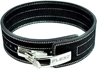 FlexzFitness Lever Buckle Powerlifting Belt 10mm Weight Lifting Black Large