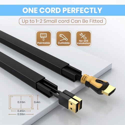 Image of Serplex 94in Cord Cover Kit Self-Adhesive Cable Hider Cord Organizer, Wire Covers for Cords on Wall, Wire Hiders for TV on Wall Cable Management, Sliding Cable Cover Raceway, 6xL15.7 W0.59 H0.4in