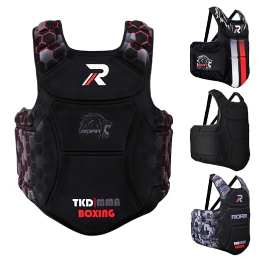 Roar Boxing Chest Guard Gel Padding MMA Body Protector Rib Shield Muay Thai Kickboxing Armour (Professional Black)
