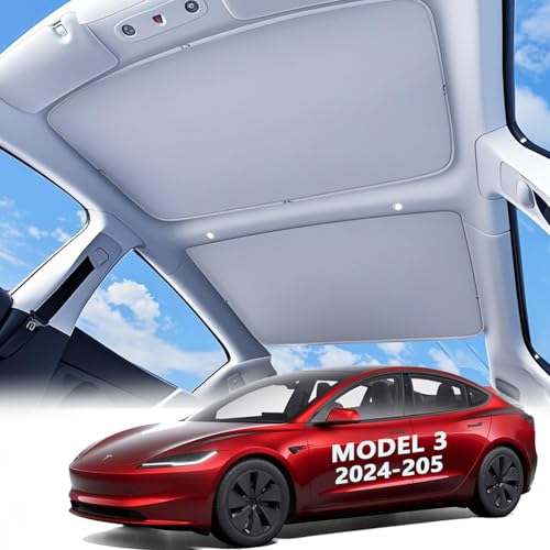 Image of 2025 Upgrade Sunshade Roof for Tesla Model 3 Highland 2024 2025 [No-Gap /Sag-Free] Sun Protection for Model 3 Glass Roof Sun Shade 2024 2025 Nano Ice-Crystal Coated Heat Insulation