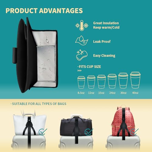 Image of Travel Luggage Cup Holder, Liveagain Drink Caddy, Luggage Cup Holder Attachment, Free Hand Suitcase Drink Carrier for Drinks Beverages, Coffee, Bottles, Snack (Black)