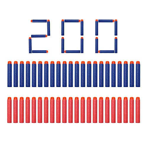 NIGOE 200Pcs Nerf Bullet Refill Darts Premium Foam Bullets Pack Compatible for Nerf N-Strike Elite Guns, Universal Foam Dart Ammo Pack 7.2x1.2cm - Blue & Red