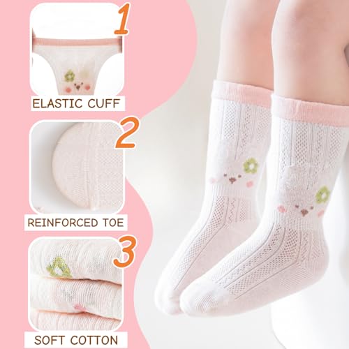 6 Pairs Toddler Baby Girl Boy Infant Socks, Summer Cute Soft Cotton Thin Mesh Socks, 0~3T3