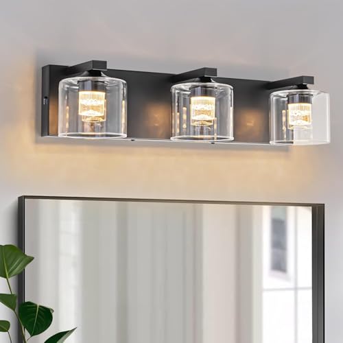 Image of foucasal LED Bathroom Vanity Lights, 5CCT Dimmable 2700K-4500K Vanity Light Fixtures Over Mirror, Modern Vanity Lighting for Bathroom Restroom Hallway Living Room (Black, 3-Light)