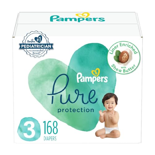 Image of Pampers Pure Protection Diapers - Size 3, One Month Supply (168 Count), Hypoallergenic Premium Disposable Baby Diapers