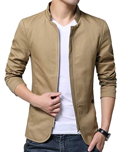 XueYin Men's Cotton Lightweight Slim Fit Jacket Casual Wear(Khaki,XL Size)