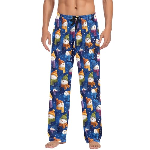 Snowman Wearing Scarf Men's Pajamas Pants Cotton Sleep Bottoms Pants Lounge Sleepwear - S2