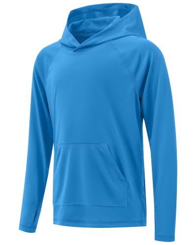 Image of Boys Rash Guard Long Sleeve Hoodie Swim Shirt with Pocket Youth Kids UPF 50+ Sun Protection Fishing Shirts Thumb Hole