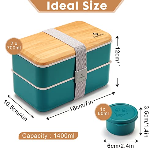 Image of Sinnsally Bento Box Adult Lunch Box,Stackable Japanese Bento Lunch Box Containers for Women /Men with Compartments(47oz),Lunch Containers with Utensil Set,Leak-Proof Lunchbox,Rectangle(Nordic Green)