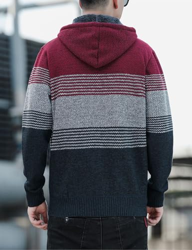 Image of Kinkia Men's Zip Up Hoodies Casual Long Sleeve Full Zipper Sherpa Fleece Lined Knit Cardigan Sweater Jacket with Pockets