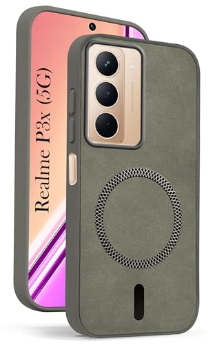 Image of Jkobi Leather Finish Back Cover Case for Realme P3x (MagSafe Compatible Wireless Charging | Soft Touch | Camera Bump Protection)