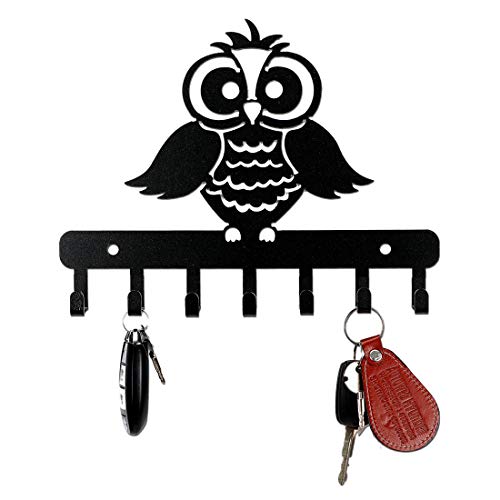 Image of Sehaz Artworks Metal Key Holder for Home | Bird Key Hooks | Key Holder for Home Decor Stylish | Key Stand for Wall (7 Hooks, Black)