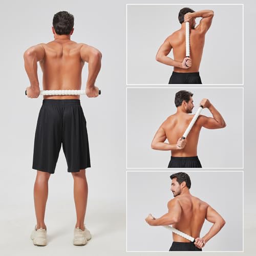 Image of Muscle Roller Massage Roller Stick- Deep Tissue Fascia Blaster for Myofascial Pain Relief, Lymphatic Drainage & Body Sculpting, Handheld Physical Therapy & Recovery Tool (Black White-24 inch)