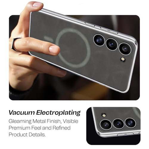 Image of TechTrendz Electroplated Chrome Cover for Samsung Galaxy S25 Soft Edges TPU Mobile Phone Back Case with Leather Magnetic Wireless Charging Case Compatible with Samsung Galaxy S25 (Brown)