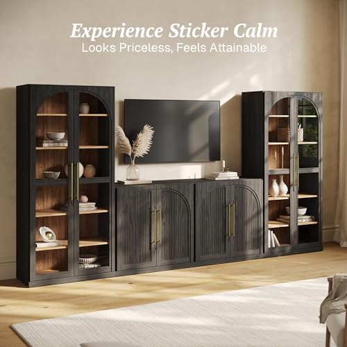 Image of BELLEZE Jagger 128 inch Wall Unit 3-Piece Modular TV Stand - Ebony