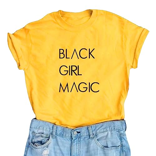 BLACKOO Women Graphic T Shirts Cute Crew Neck Tees Yellow ...