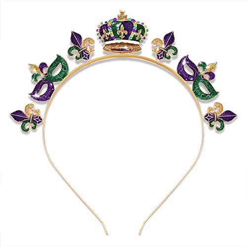 Mardi Gras Headband Women Glitter Mask Crown Fleur De Lis Hairband Headpiece Carnival Party Hair Accessory Costume Decor Gift #TOP5