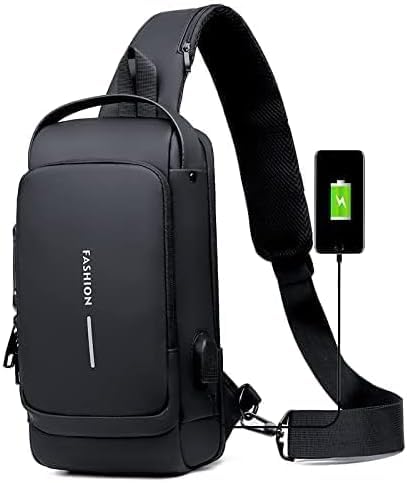 MT Anti-theft Sling Bag Business Men Bag Chest Crossbody bags with USB Password Lock, Multi-pocket Design, Shoulder Bag, Cross Body Bag, Handbag (Black)