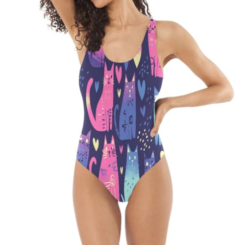 Monokini sexy slim maillot de bain 1 pièce femme motif chat de plage