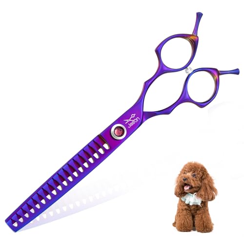JASON Dog Scissors for Grooming – 7.5″ Chunker Scissors for Dog Grooming, Japanese 440C Stainless Steel Chunking Shears with Diamond Adjustable Screw (18 Teeth, Purple) JASON Dog Scissors for Grooming – 7.5″ Chunker Scissors for Dog Grooming, Japanese 440C Stainless Steel Chunking Shears with Diamond Adjustable Screw (18 Teeth, Purple)