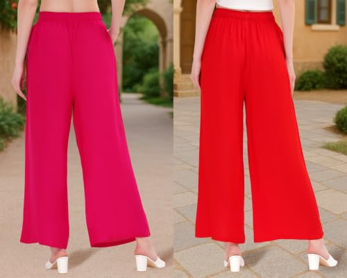 Image of Buy That Trendz Palazzo Pants for Women Rayon Elasticated Regular Fit Flared Wide Leg M to 6XL Pack of 2