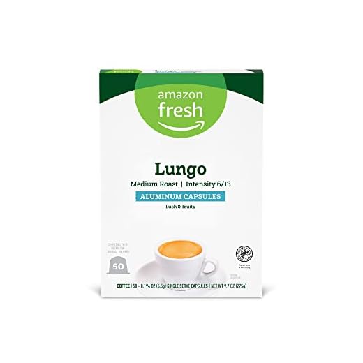 Amazon Fresh Espresso Lungo Medium Roast Aluminum Capsules, Compatible with Nespresso Original Brewers, 50 Count (5 Packs of 10)
