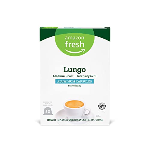 Image of Amazon Fresh Espresso Lungo Medium Roast Aluminum Capsules, Compatible with Nespresso Original Brewers, 50 Count (5 Packs of 10)