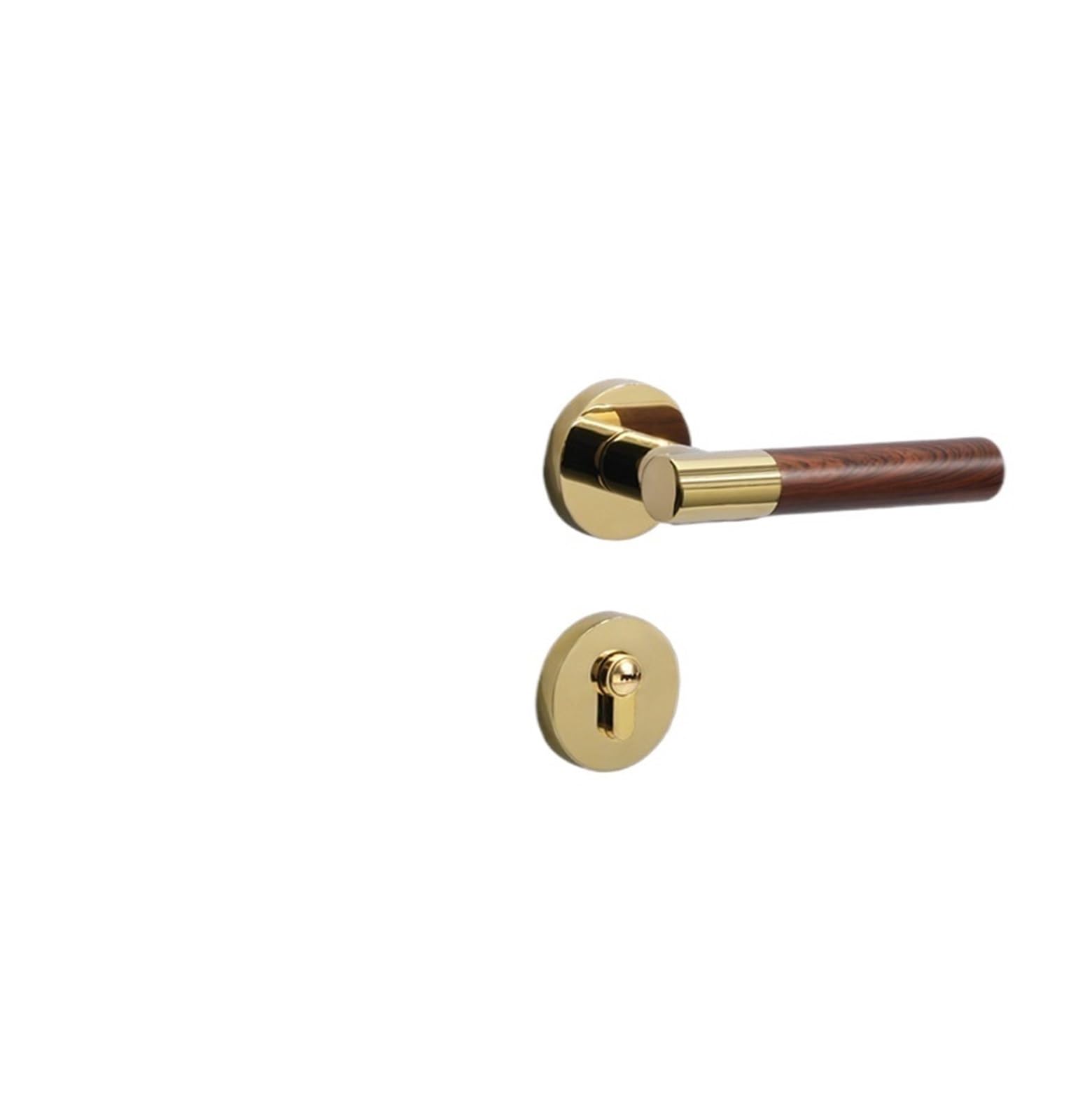 Manija de puerta de madera maciza de nogal con cerradura de diseño moderno dorado