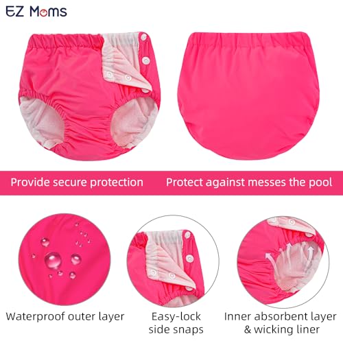 Image of EZ Moms 2 Packs Reusable Swim Diapers Toddler Baby Swim Diaper Size 4 Washable Snap Pool Swimming Diaper 4T Soft and Silky Waterproof Diapers for Swimming Lessons Boys and Girls with a Laundry Bag