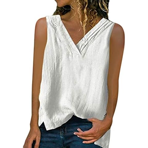 Blusa sin mangas mujer cuello V blanco Cover