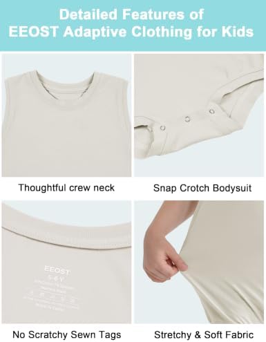 EEOST Adaptive Bodysuit Kids Autism, Sleeveless Snap Crotch Romper 3-16Y - 3