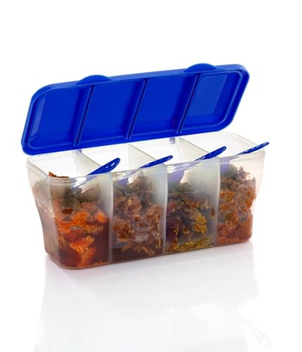 Image of HomeWiz 4 Section Masala Box 1800ml | BPA-Free Large Airtight Masala Dabba | Food Grade Transparent Spice Container For Kitchen | Masala Container Set with Measuring Spoons | For Spices & Dry Fruits
